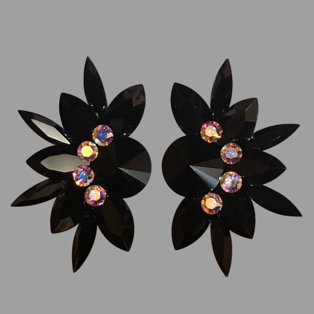 Earrings, Jet and Crystal AB Rhinestones