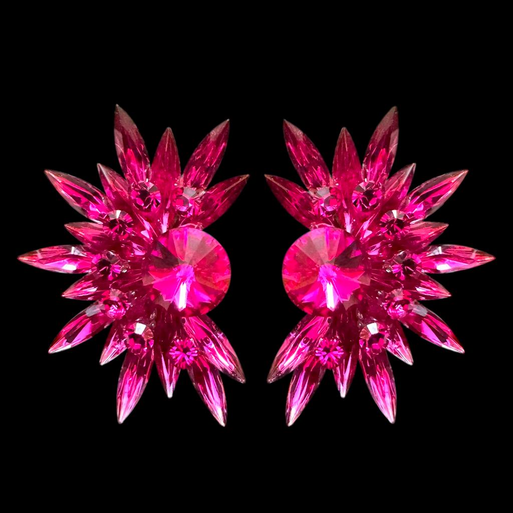 Earrings, Fuchsia Rhinestones