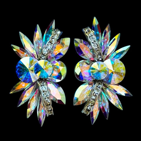 Earrings, Emerald and Crystal AB Rhinestones