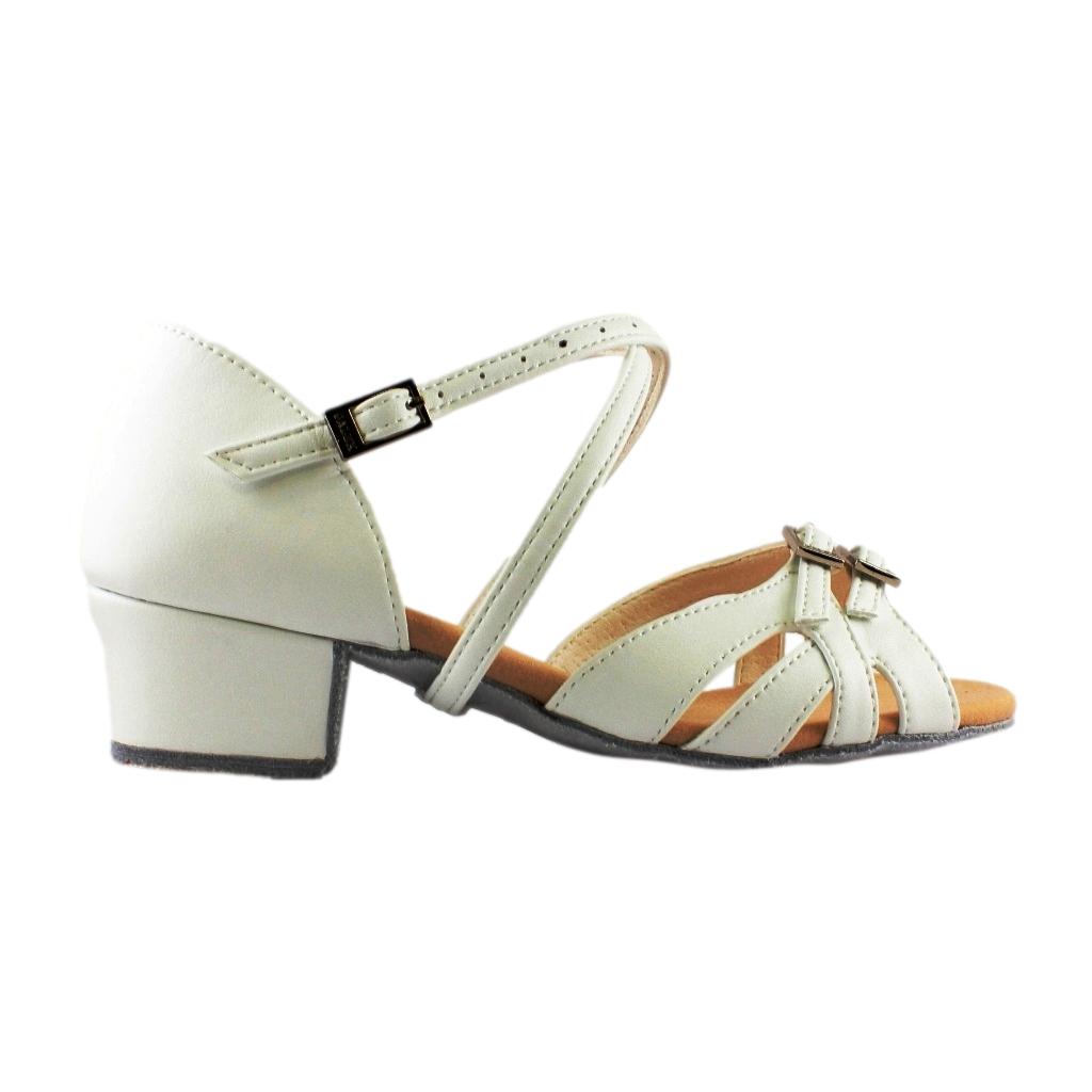 Galex 3019 Mia, Block Heel, White Leather, Girls' Latin Dance Shoes