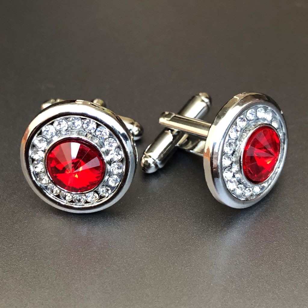 Round Silver Cufflinks with Light Siam