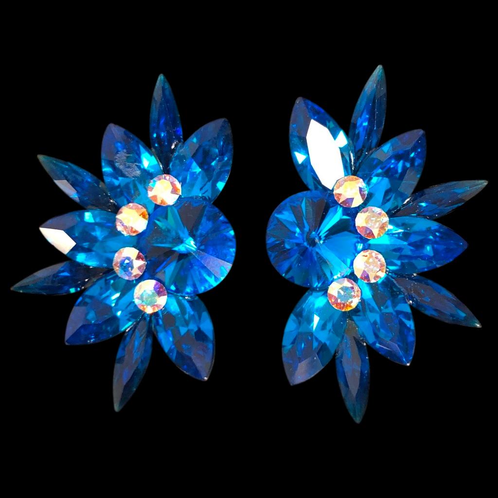 Earrings, Capri Blue and Crystal AB Rhinestones