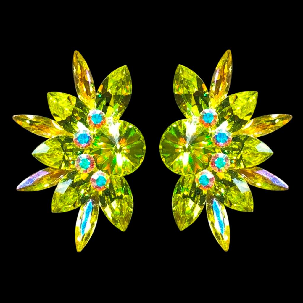 Earrings, Citrus Green and Crystal AB Rhinestones