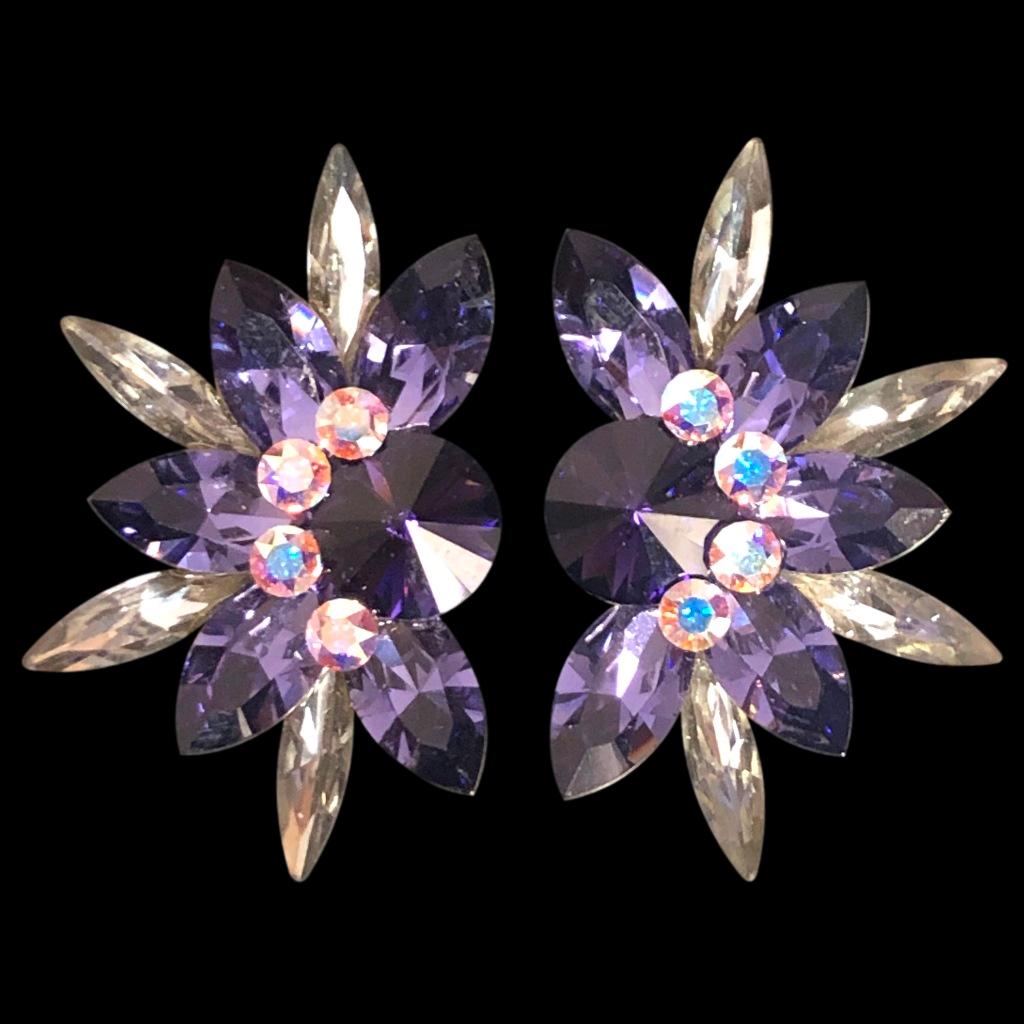 Earrings, Tanzanite & Purple Velvet & Crystal AB Rhinestones