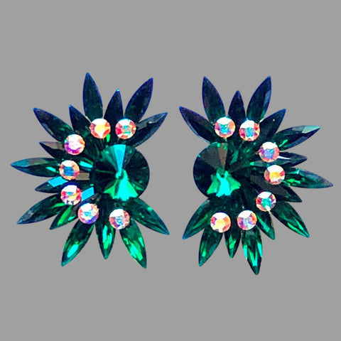 Earrings, Blue Zircon and Crystal AB Rhinestones