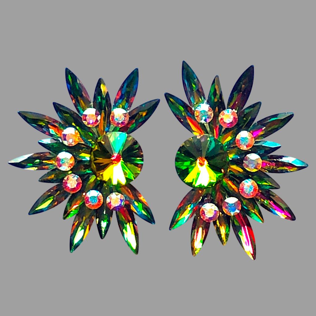 Earrings, Vitrail Medium and Crystal AB Rhinestones