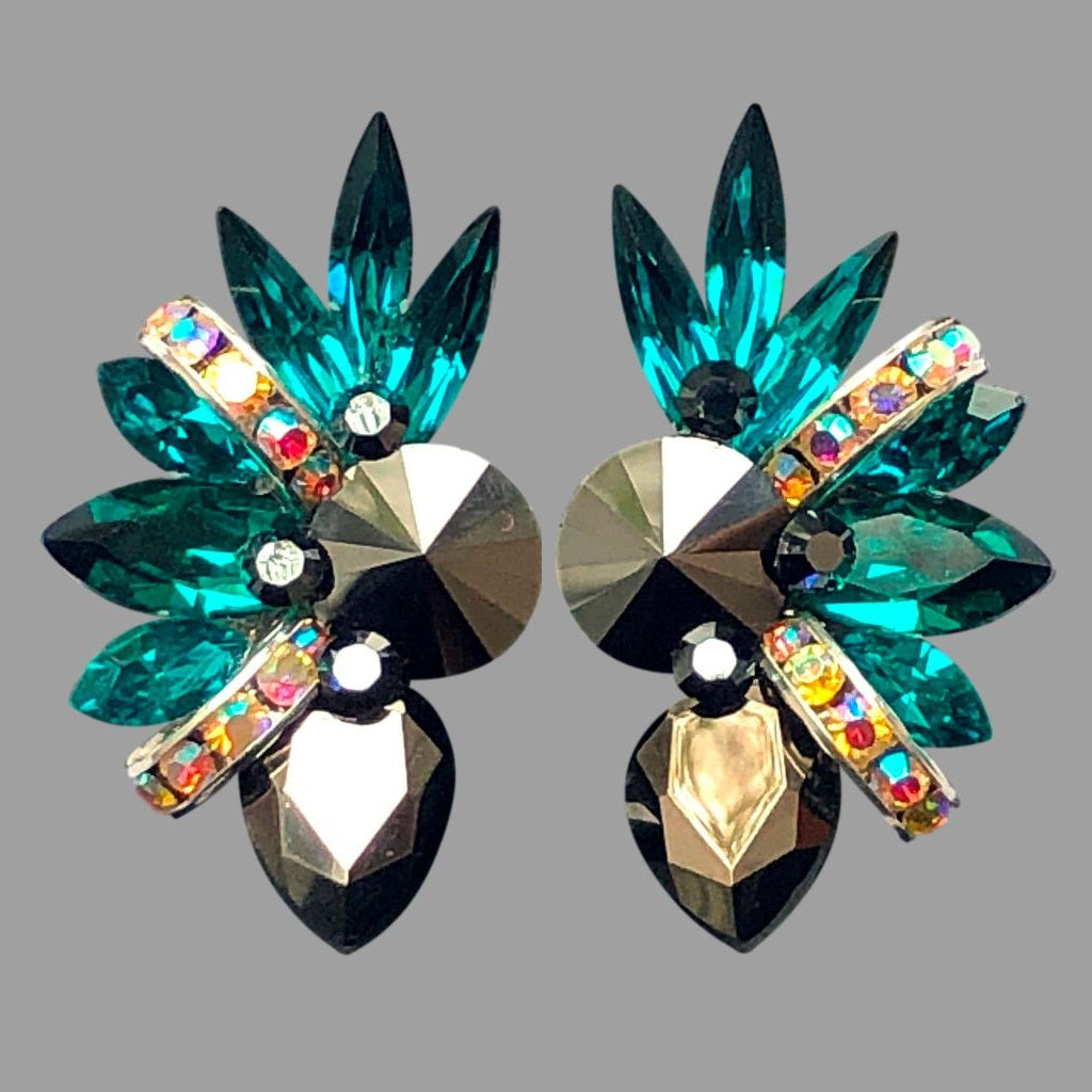 Earrings, Blue Zircon and Jet Hematite Rhinestones