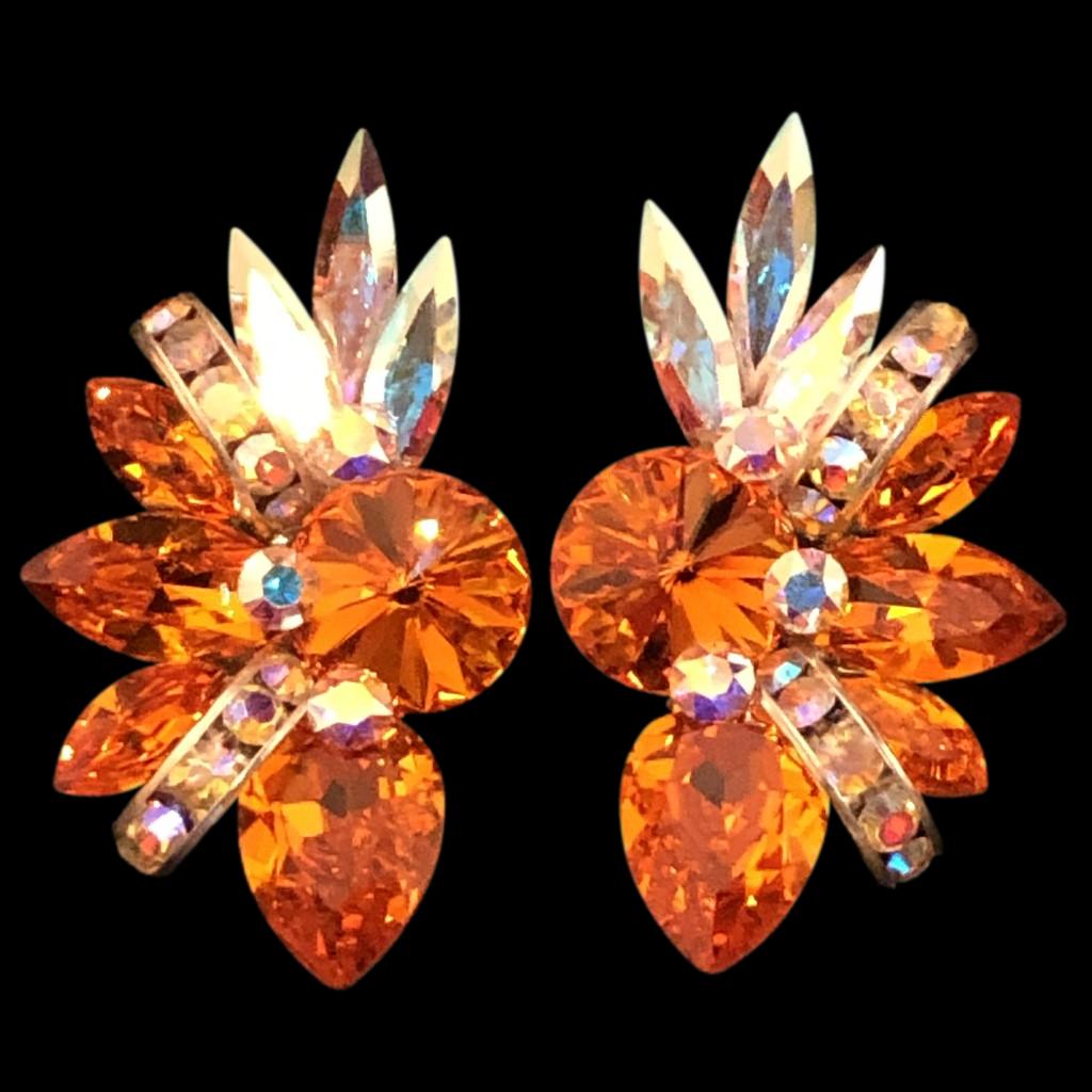 Earrings, Tangerine and Crystal AB Rhinestones