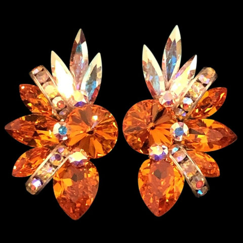 Earrings, Crystal AB Glass Rhinestones, Clip-On