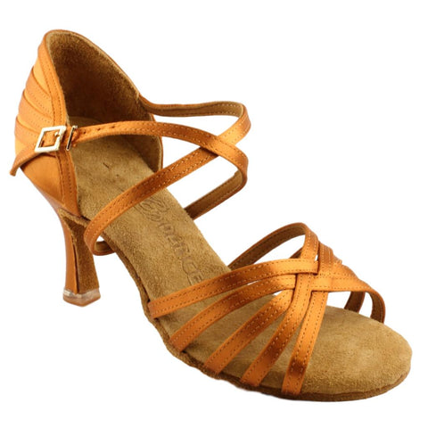 Women's Latin Dance Shoes, Model 2307, Heel Child II (Block), Tan 3