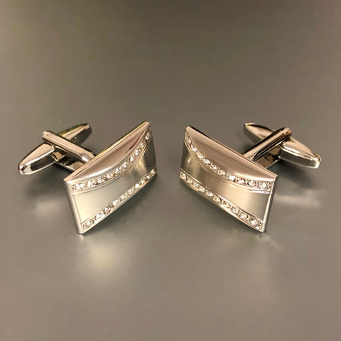 Triangle Silver Cufflinks with Jet & Crystal