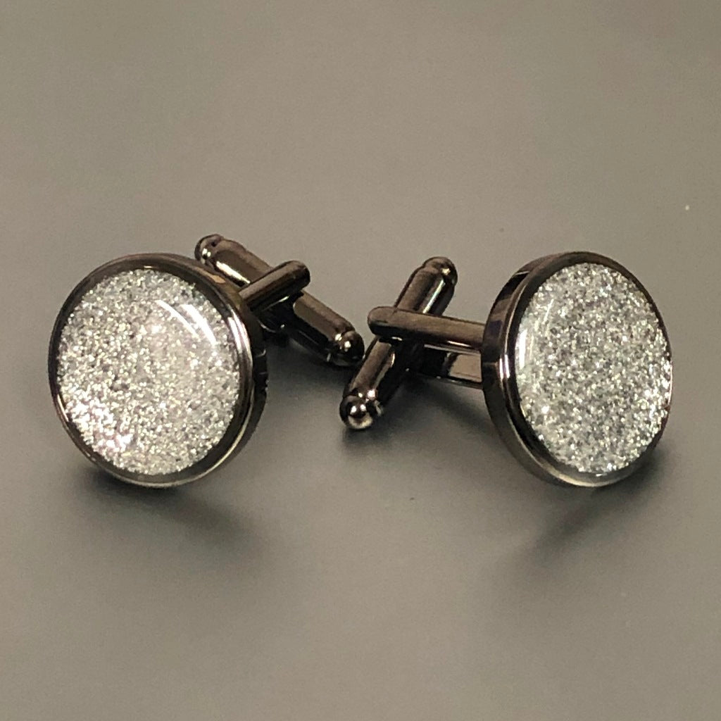 Round Bronze Cufflinks with White Shine