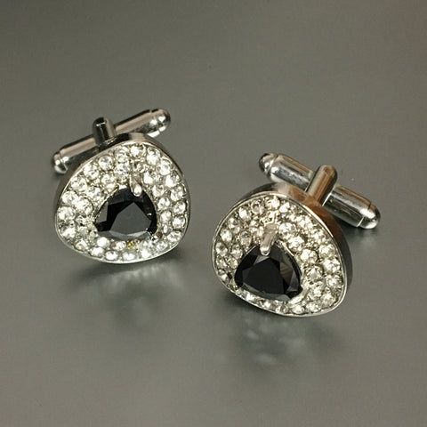 Square Silver Cufflinks with Jet & Crystal