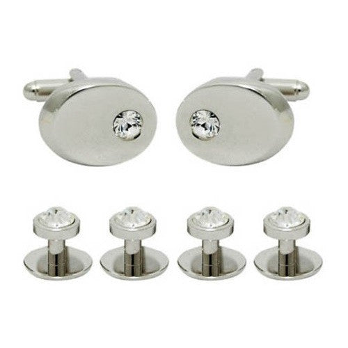Silver Cufflink and Stud Set with Crystal Glass Rhinestones 4606