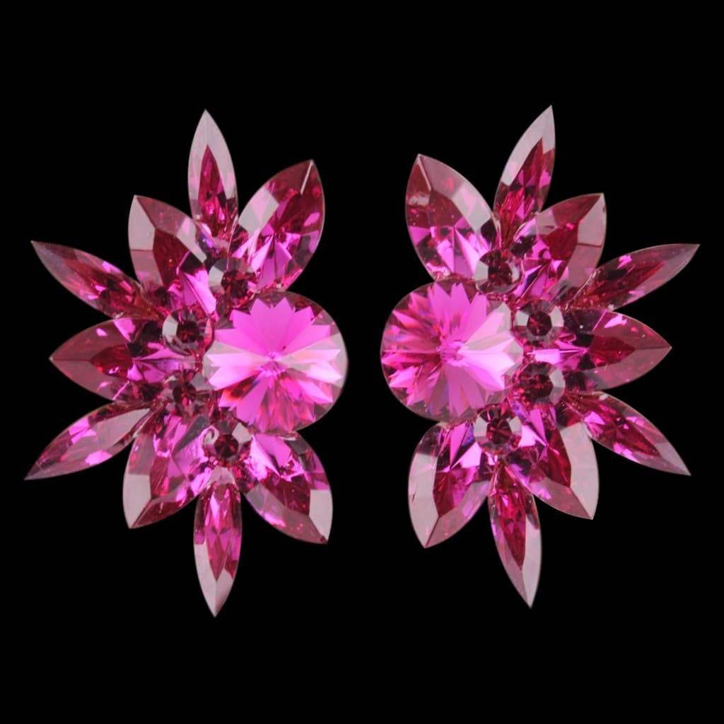 Earrings, Fuchsia Rhinestones