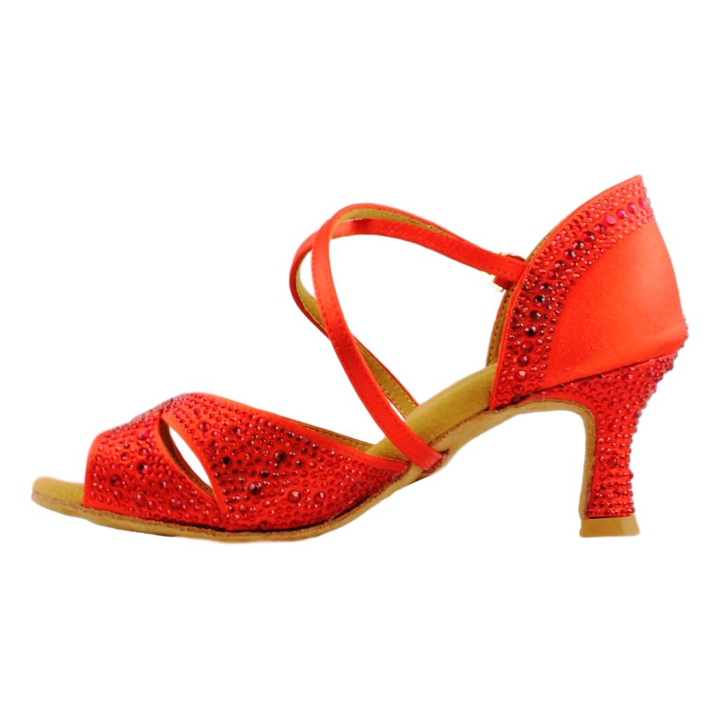 GFranco Latin Dance Shoes for Women, Model Gem, Ruby Red, Heel 2.5"