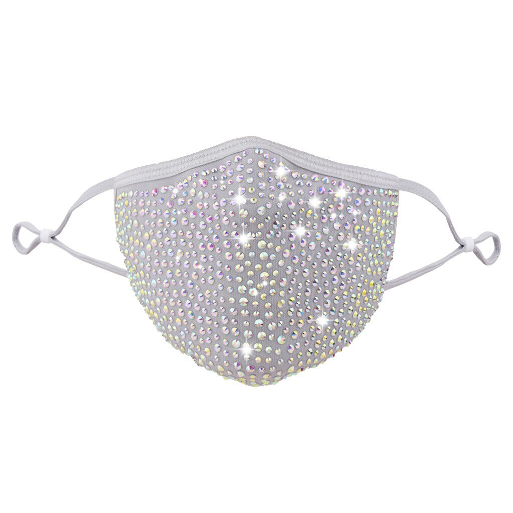 Face Mask - Gray with Crystal AB Rhinestones