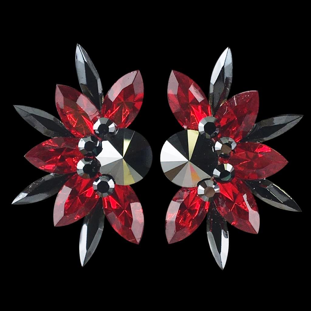 Earrings, Light Siam and Jet Hematite Rhinestones