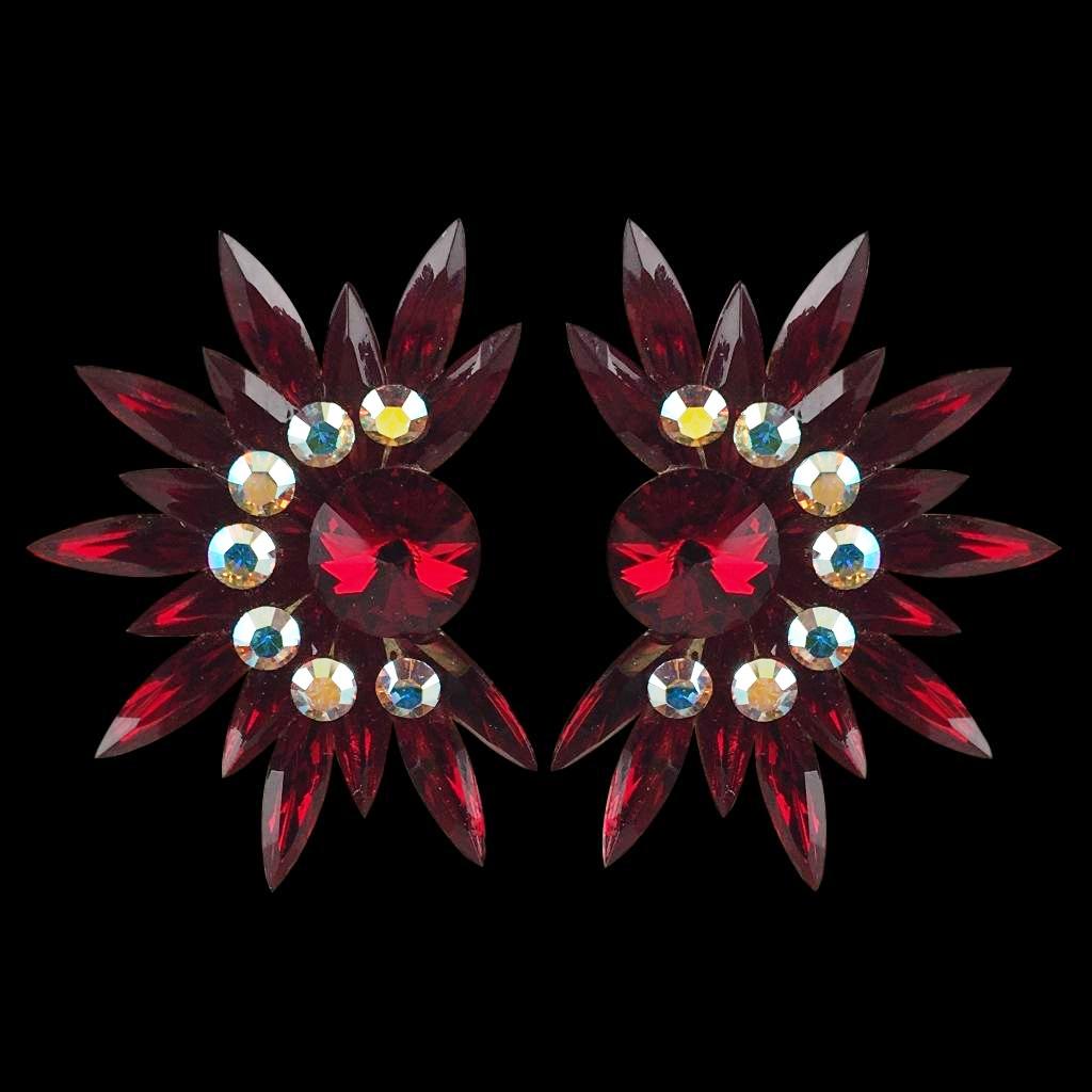 Earrings, Siam and Crystal AB Rhinestones