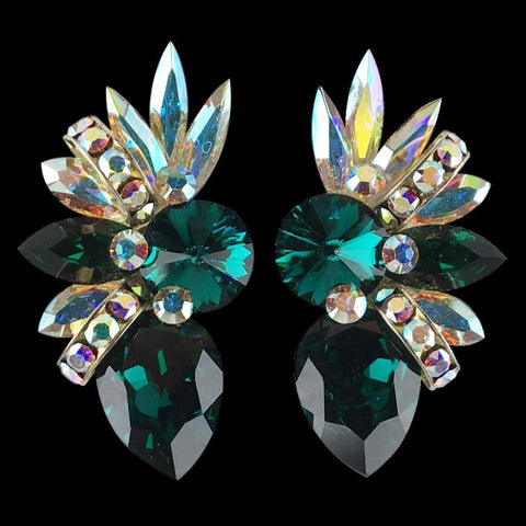 Earrings, Crystal AB Glass Rhinestones, Clip-On