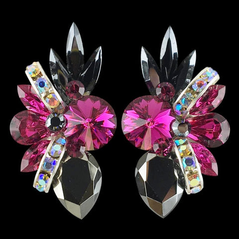 Earrings, Emerald and Crystal AB Rhinestones