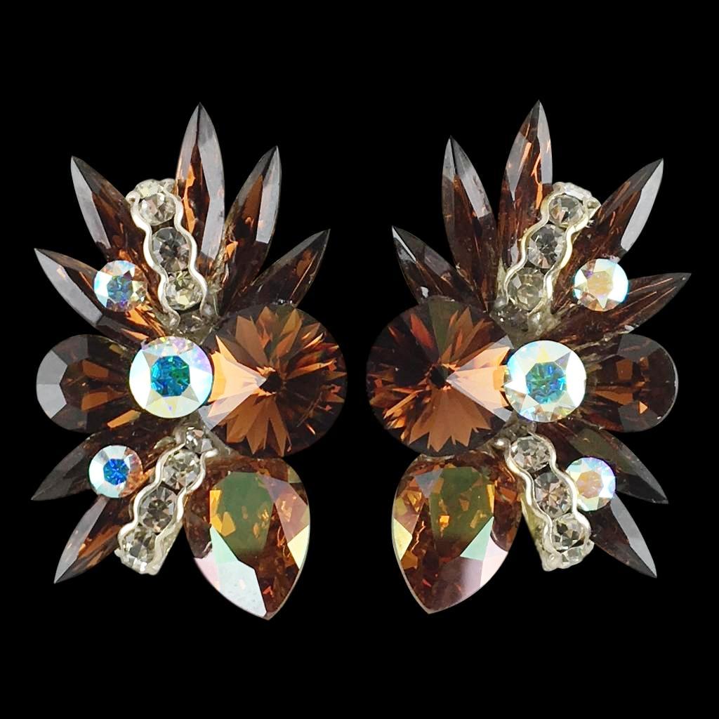 Earrings, Smoked Topaz - Crystal AB - Crystal Rhinestones