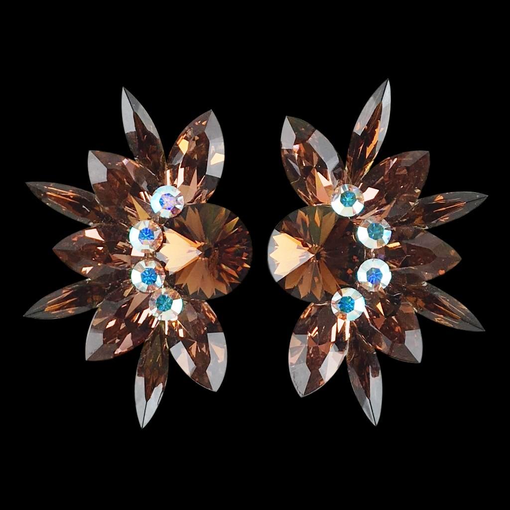 Earrings, Smoked Topaz and Crystal AB Rhinestones