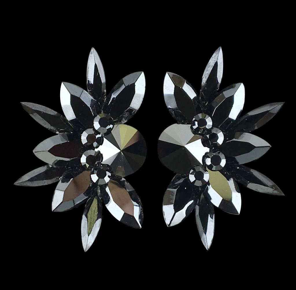 Earrings, Jet Hematite Rhinestones