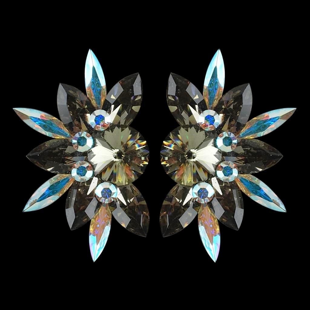 Earrings, Black Diamond and Crystal AB Rhinestones