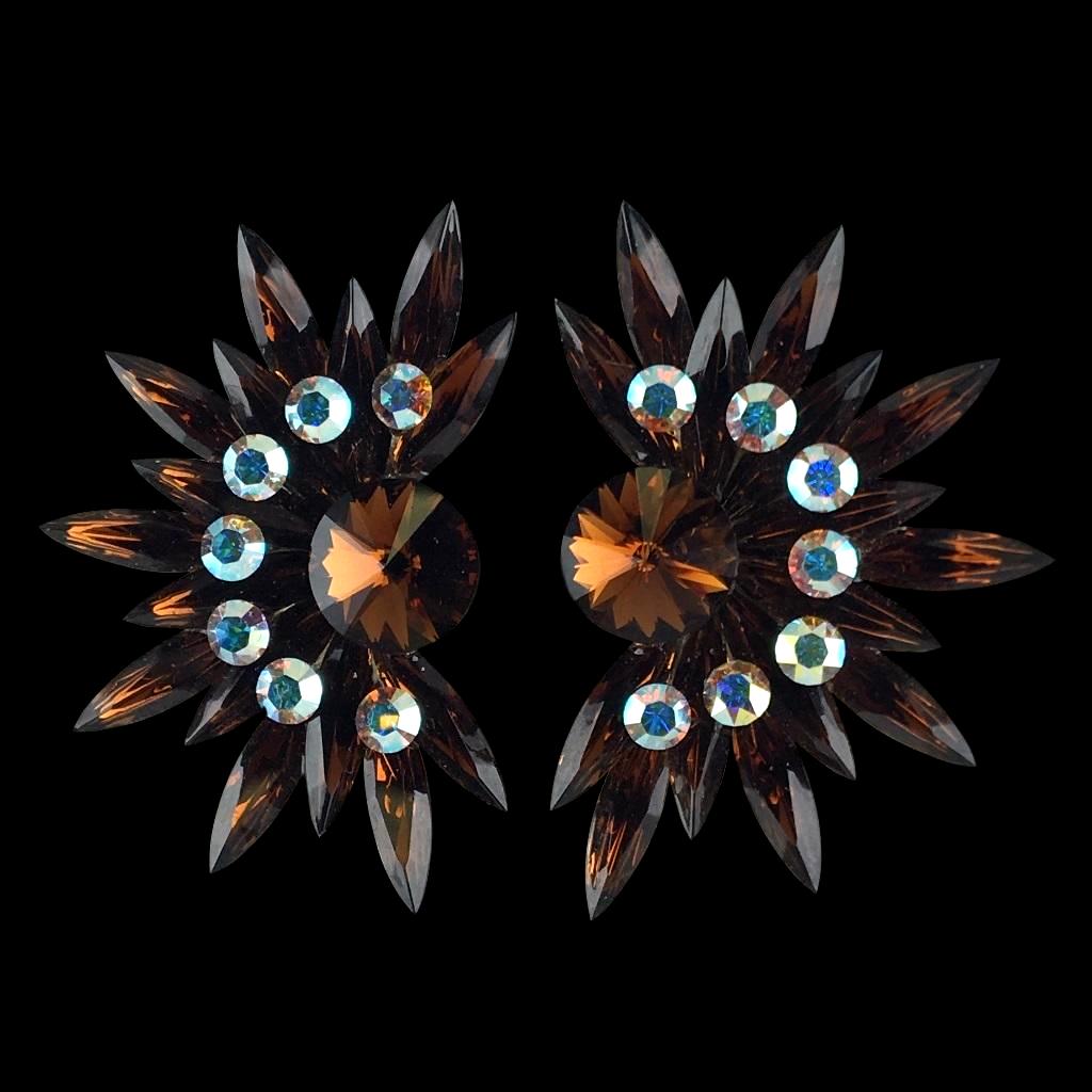 Earrings, Topaz and Crystal AB Rhinestones