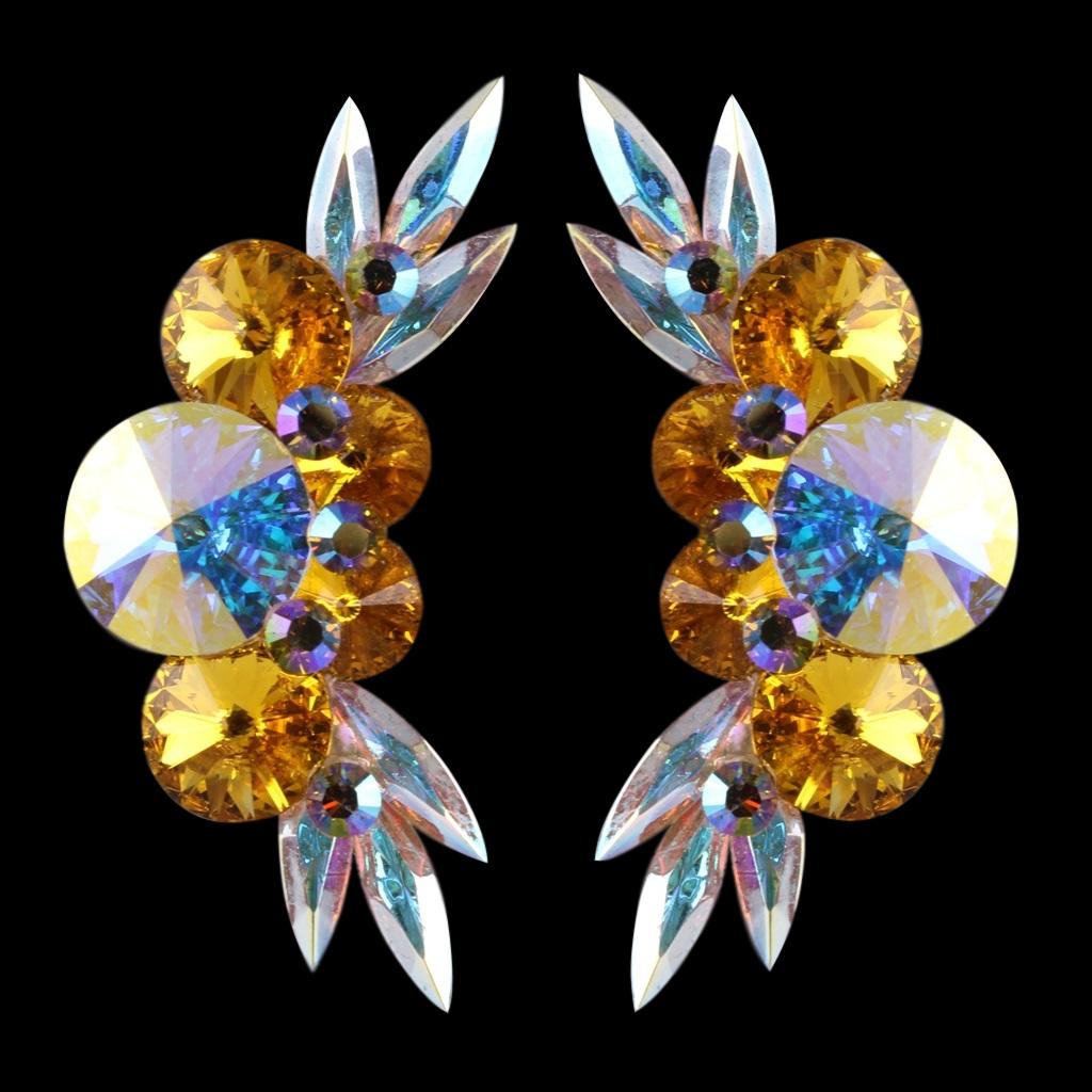 Earrings, Sunflower and Crystal AB Rhinestones