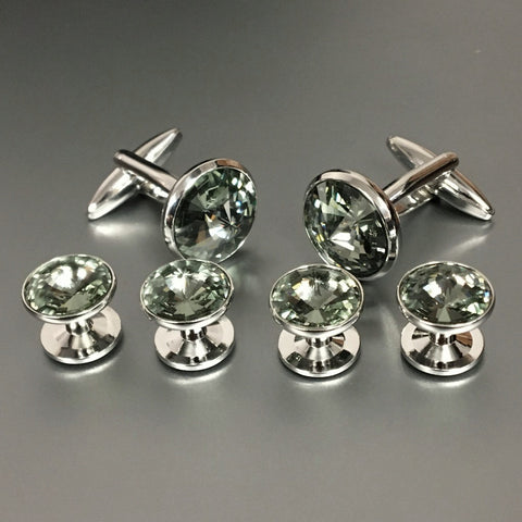 Silver Cufflink and Stud Set with Crystal Glass Rhinestones 4606