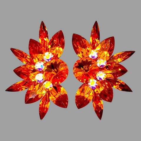 Earrings, Sunflower and Crystal AB Rhinestones