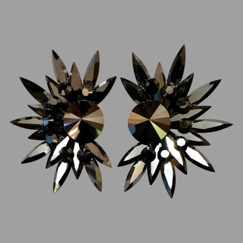 Earrings, Black Diamond and Crystal AB Rhinestones