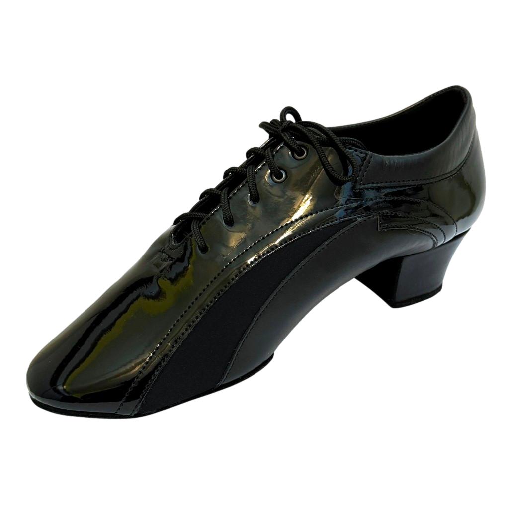 Men's Latin Dance Shoes, 1212 Fernando, Black Leather / Patern Leather / Neoprene