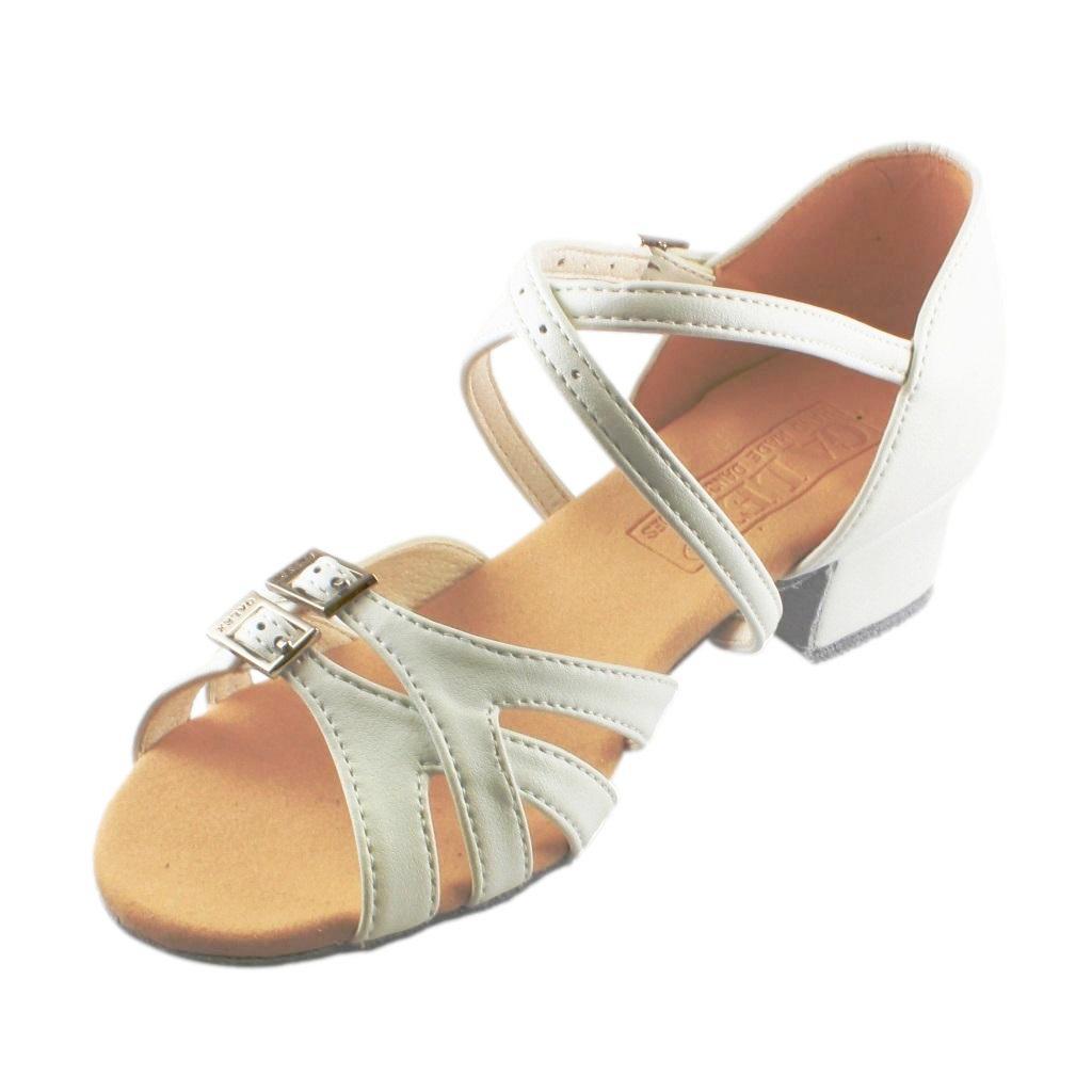 Galex 3019 Mia, Block Heel, White Leather, Girls' Latin Dance Shoes