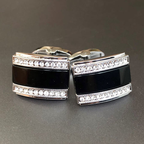 Rectangle Silver Cufflinks with Crystal