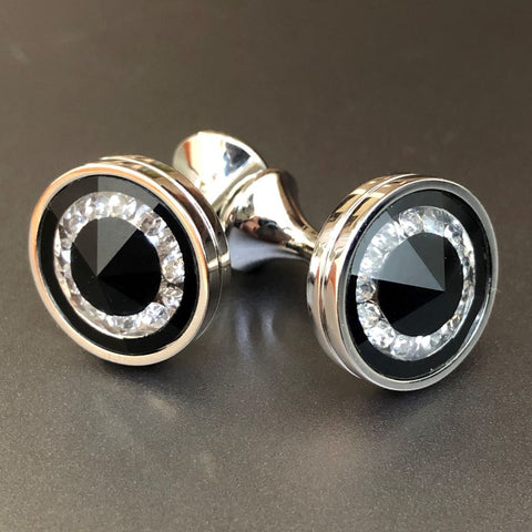 Round Silver Cufflinks with Jet