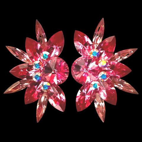 Earrings, Sapphire and Padparadsha Rhinestones