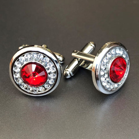 Round Silver Cufflinks with Jet