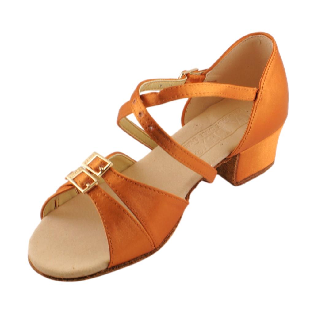 Galex 3066 Tatiana, Block Heel, Gold Cedar Satin, Girls' Latin Dance Shoes