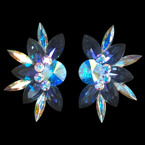Earrings, Capri Blue and Crystal AB Rhinestones