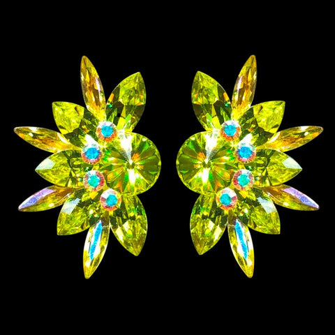 Earrings, Sapphire and Crystal AB Rhinestones