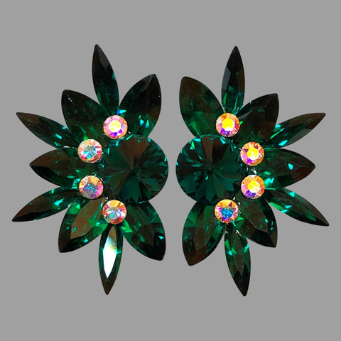 Earrings, Blue Zircon and Crystal AB Rhinestones