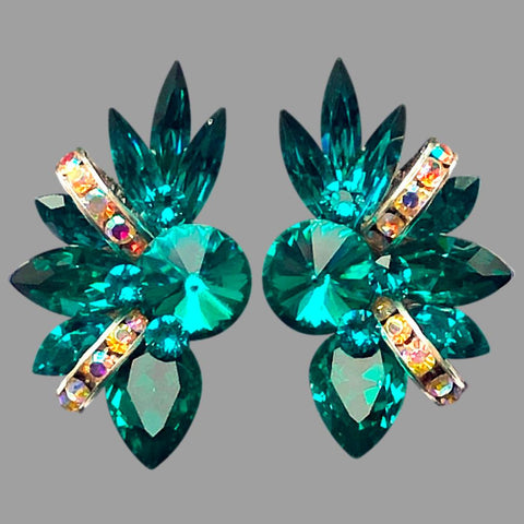 Earrings, Emerald and Crystal AB Rhinestones