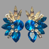 Earrings, Capri Blue and Crystal Rhinestones