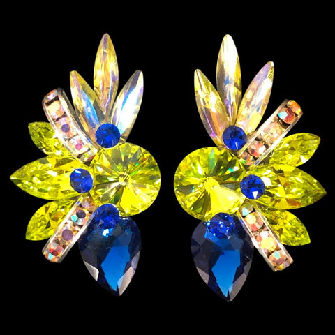 Earrings, Sapphire and Crystal AB Rhinestones