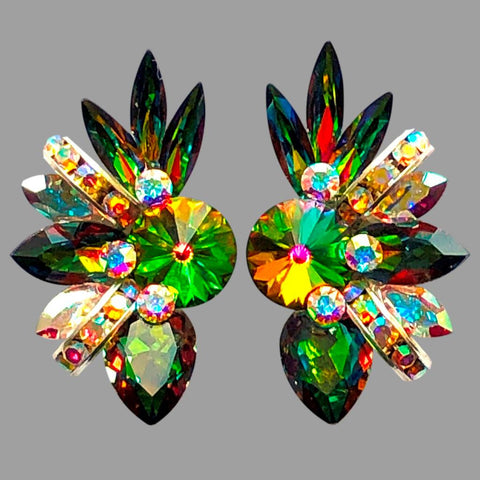 Earrings, Light Siam Rhinestones