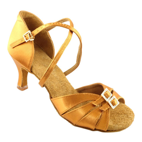 Women's Latin Dance Shoes, 2274 Tatiana, Light Cedar Satin, Heel 6cm Flare W