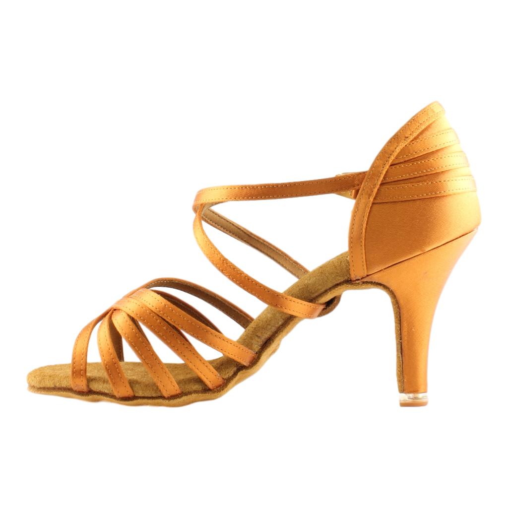 Latin Dance Shoes for Women, Model 2324, Heel EH13, Tan 3 (Dark Tan)